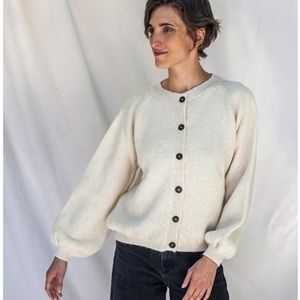 L'Envers Gaby Cardigan Alpaca and Merino Wool Off White Buttons M/L Reversible